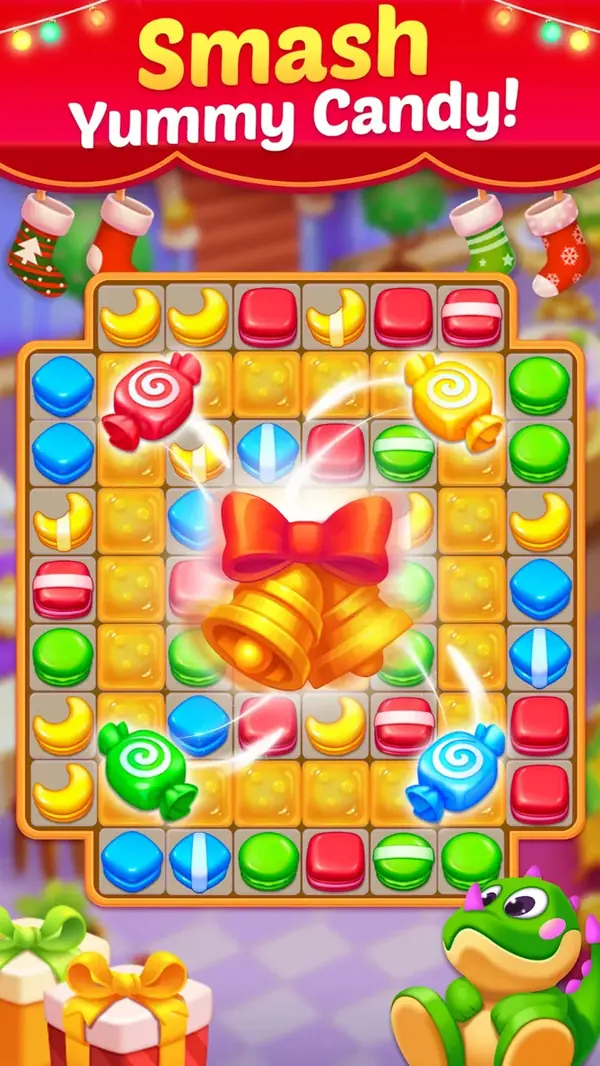 Spielfeld von Sweet Crush Royal - Match 3 mit Zuckerln und Geschenkkisten